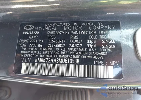 2021 Hyundai Kona Sel z USA, uszkodzony, nr VIN KM8K22AA3MU610538